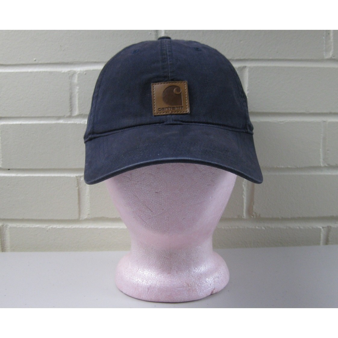 Carhartt Canvas Logo Baseball Hat Strapback Cap Navy Blue Workwear Cotton